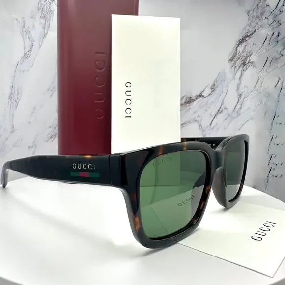 New GUCCI Sunglasses Brown Gold Red Green Web 55-20-145 mm Mens Square Gucci
